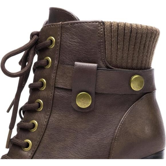 Womens Lace Up Ankle Boots High Chunky Heel Heeled Booties Fashion Vegan Shoes - Picture 4 of 7